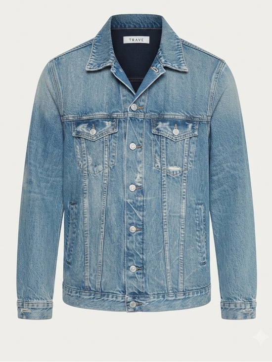 Trave Jackets & Blazers - TRAVE Denim Distressed Oversized Trucker Jean Jacket Small Light Wash Vintage